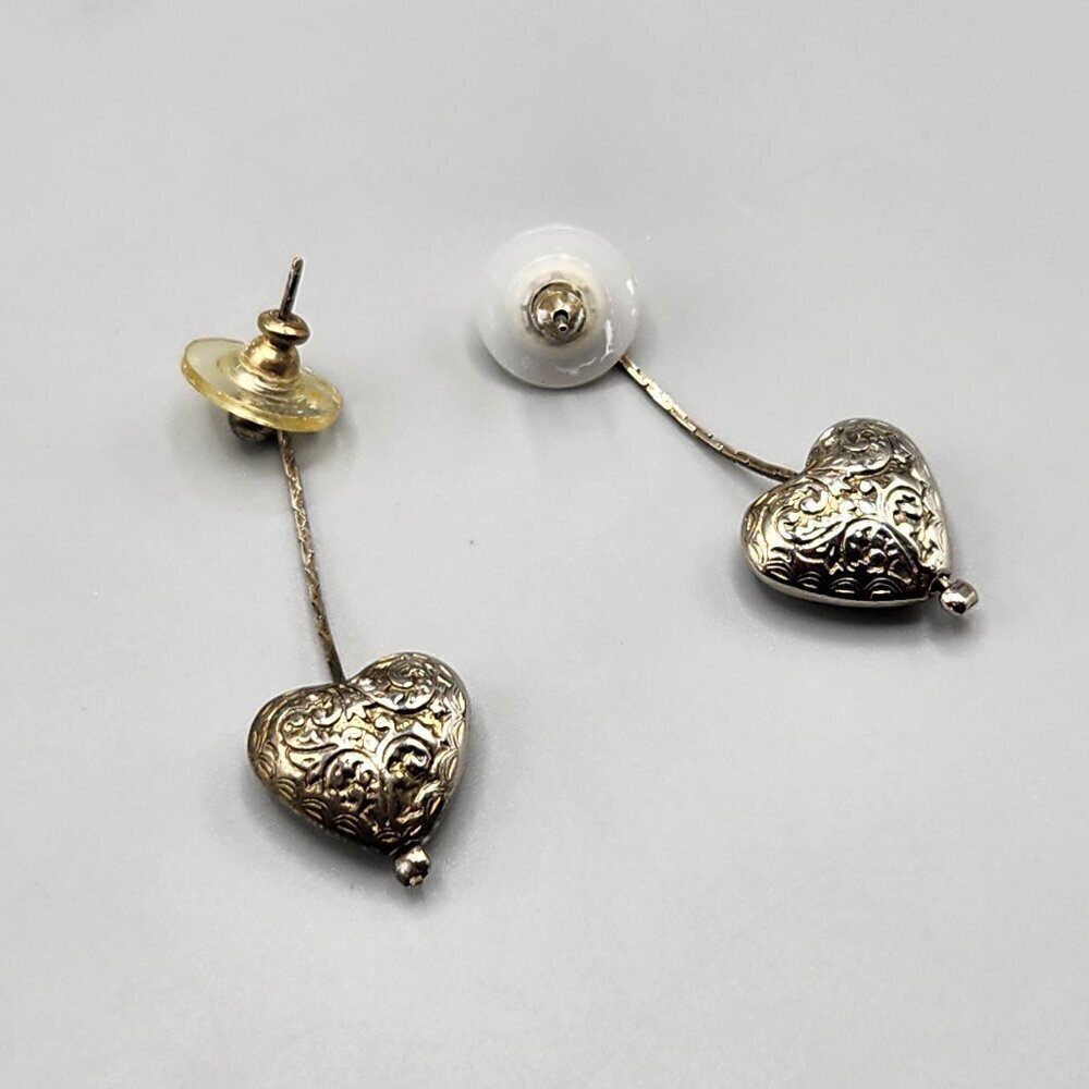 Heart Shaped Drop Earrings Engraved